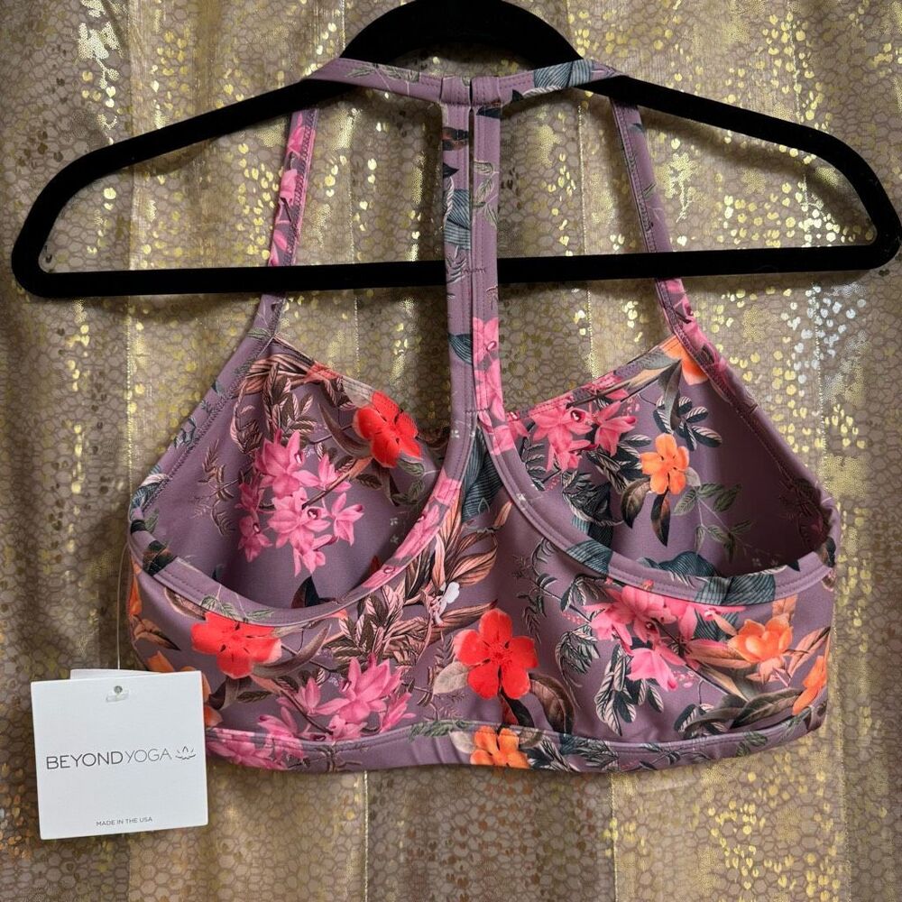 Beyond Yoga Silverberry Bloom Luxe Floral Sports Bra Large NWT - Picture 2 of 8